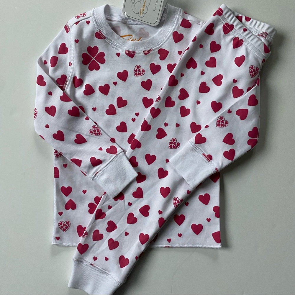 Valentine Pajamas Size 12 Months Long John 100% Cotton Pajamas Red Hearts Pima
